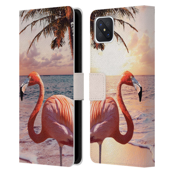 Random Galaxy Mixed Designs Flamingos & Palm Trees Leather Book Wallet Case Cover For OPPO Reno4 Z 5G