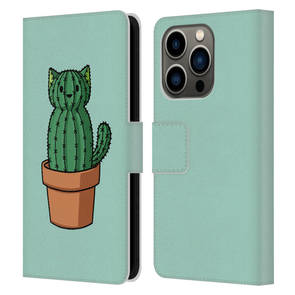 Beth Wilson Doodlecats Cactus Leather Book Wallet Case Cover For Apple iPhone 14 Pro