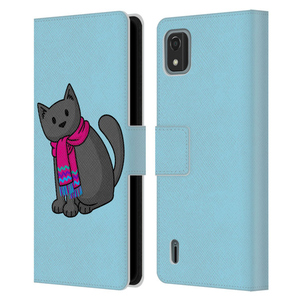 Beth Wilson Doodlecats Cold In A Scarf Leather Book Wallet Case Cover For Nokia C2 2nd Edition