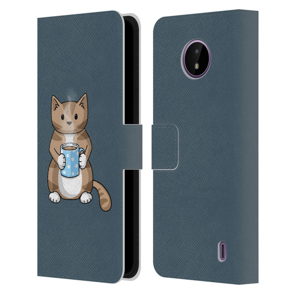 Beth Wilson Doodlecats Coffee Drinking Leather Book Wallet Case Cover For Nokia C10 / C20