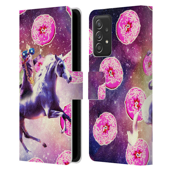 Random Galaxy Mixed Designs Thug Cat Riding Unicorn Leather Book Wallet Case Cover For Samsung Galaxy A53 5G (2022)
