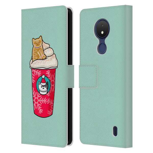 Beth Wilson Doodlecats Gingerbread Latte Leather Book Wallet Case Cover For Nokia C21