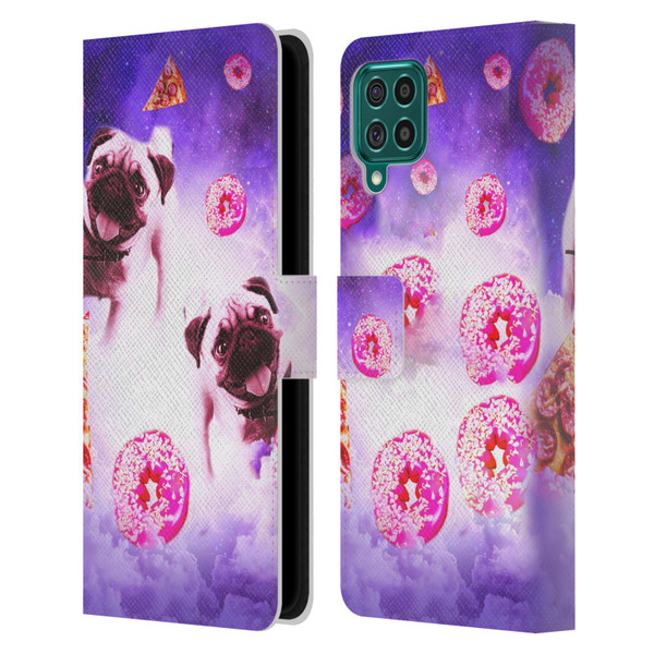 Random Galaxy Mixed Designs Pugs Pizza & Donut Leather Book Wallet Case Cover For Samsung Galaxy F62 (2021)