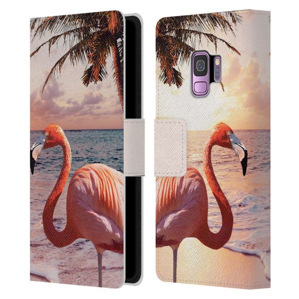 Random Galaxy Mixed Designs Flamingos & Palm Trees Leather Book Wallet Case Cover For Samsung Galaxy S9