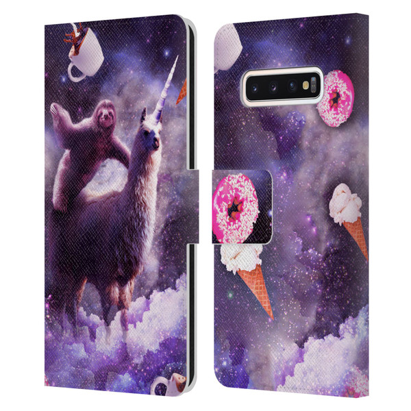 Random Galaxy Mixed Designs Sloth Riding Unicorn Leather Book Wallet Case Cover For Samsung Galaxy S10