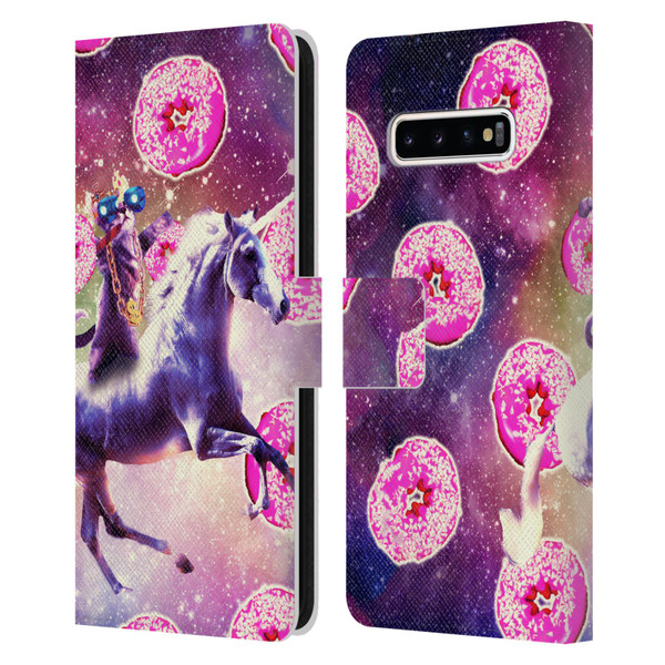 Random Galaxy Mixed Designs Thug Cat Riding Unicorn Leather Book Wallet Case Cover For Samsung Galaxy S10+ / S10 Plus