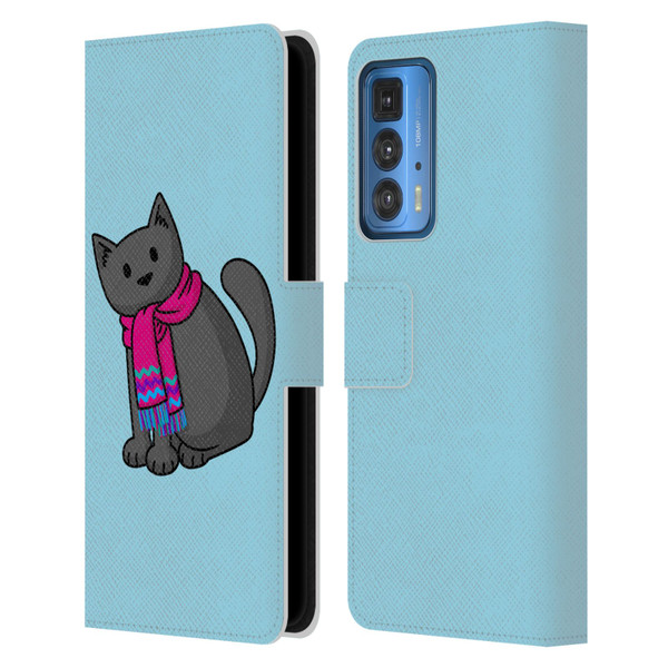 Beth Wilson Doodlecats Cold In A Scarf Leather Book Wallet Case Cover For Motorola Edge 20 Pro