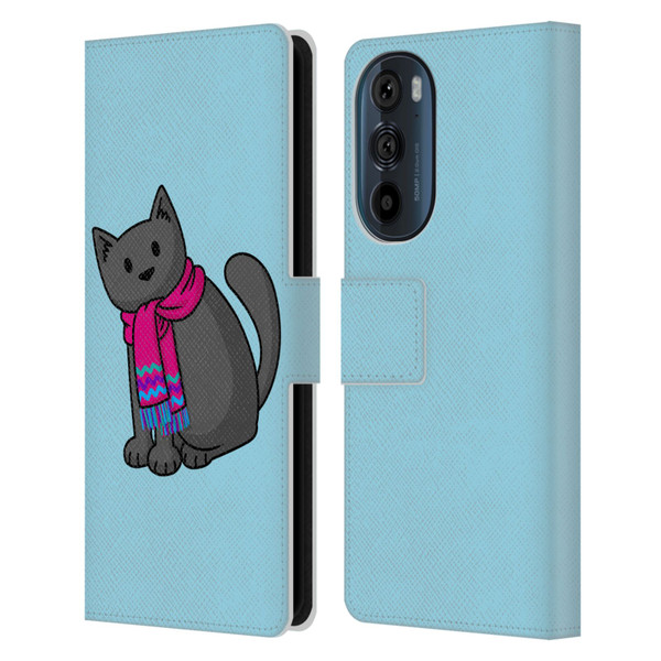 Beth Wilson Doodlecats Cold In A Scarf Leather Book Wallet Case Cover For Motorola Edge 30