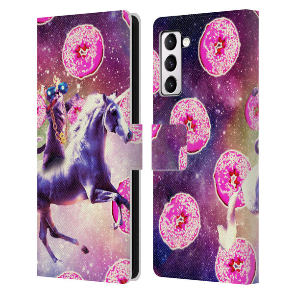 Random Galaxy Mixed Designs Thug Cat Riding Unicorn Leather Book Wallet Case Cover For Samsung Galaxy S21+ 5G