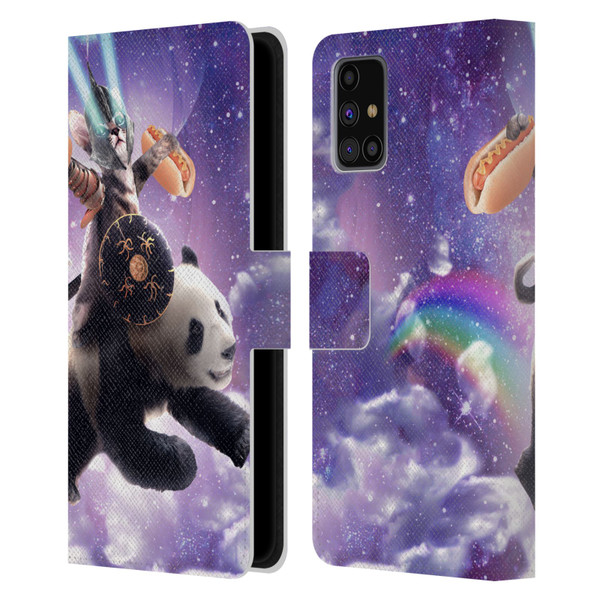 Random Galaxy Mixed Designs Warrior Cat Riding Panda Leather Book Wallet Case Cover For Samsung Galaxy M31s (2020)