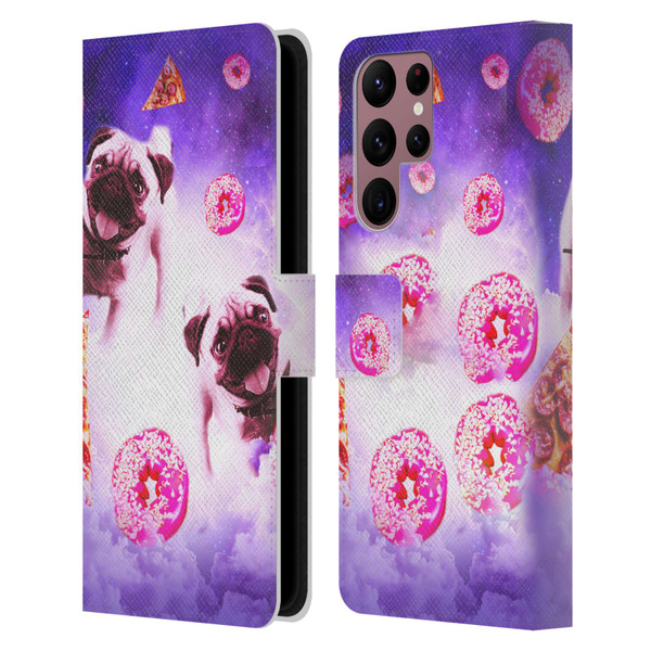 Random Galaxy Mixed Designs Pugs Pizza & Donut Leather Book Wallet Case Cover For Samsung Galaxy S22 Ultra 5G
