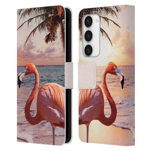 Random Galaxy Mixed Designs Flamingos & Palm Trees Leather Book Wallet Case Cover For Samsung Galaxy S23 5G