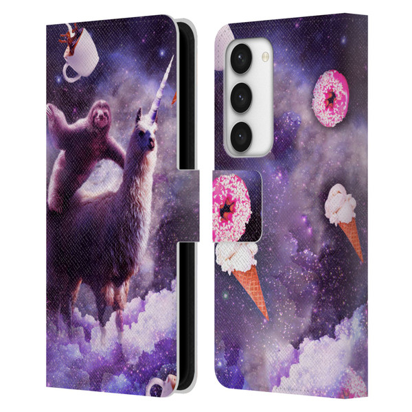 Random Galaxy Mixed Designs Sloth Riding Unicorn Leather Book Wallet Case Cover For Samsung Galaxy S23 5G
