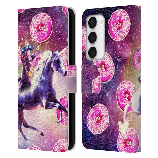 Random Galaxy Mixed Designs Thug Cat Riding Unicorn Leather Book Wallet Case Cover For Samsung Galaxy S23 5G