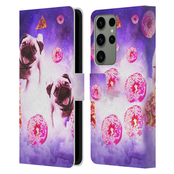Random Galaxy Mixed Designs Pugs Pizza & Donut Leather Book Wallet Case Cover For Samsung Galaxy S23 Ultra 5G