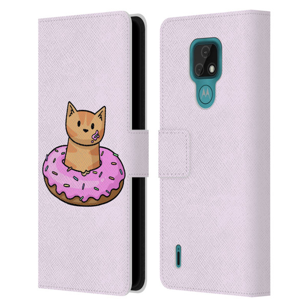 Beth Wilson Doodlecats Donut Leather Book Wallet Case Cover For Motorola Moto E7