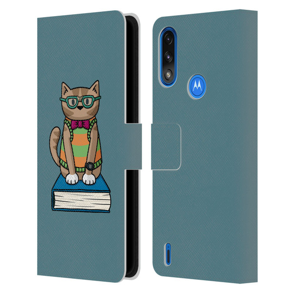 Beth Wilson Doodlecats Nerd Leather Book Wallet Case Cover For Motorola Moto E7 Power / Moto E7i Power