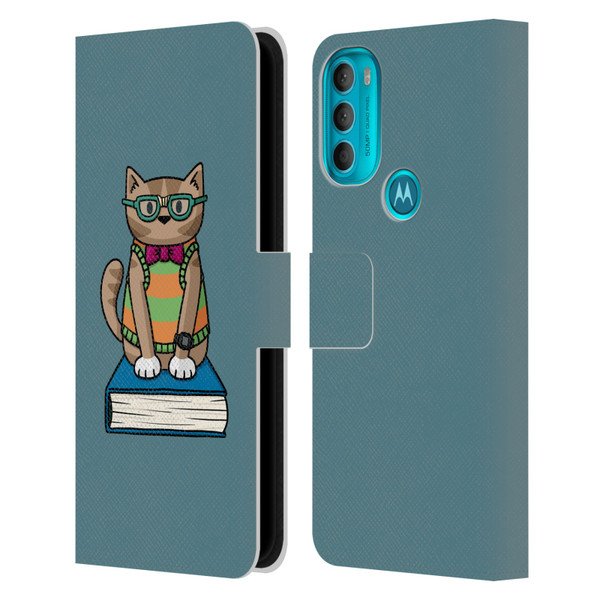 Beth Wilson Doodlecats Nerd Leather Book Wallet Case Cover For Motorola Moto G71 5G