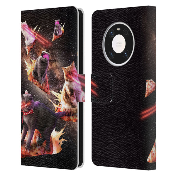 Random Galaxy Space Cat Fire Pizza Leather Book Wallet Case Cover For Huawei Mate 40 Pro 5G