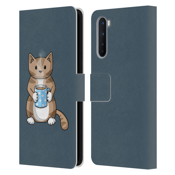 Beth Wilson Doodlecats Coffee Drinking Leather Book Wallet Case Cover For OnePlus Nord 5G