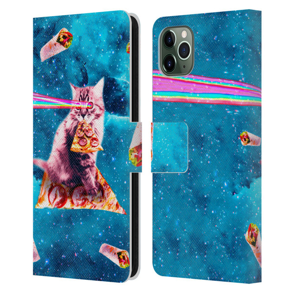 Random Galaxy Space Cat Lazer Eye & Pizza Leather Book Wallet Case Cover For Apple iPhone 11 Pro Max