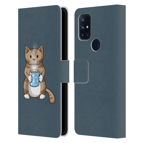 Beth Wilson Doodlecats Coffee Drinking Leather Book Wallet Case Cover For OnePlus Nord N10 5G