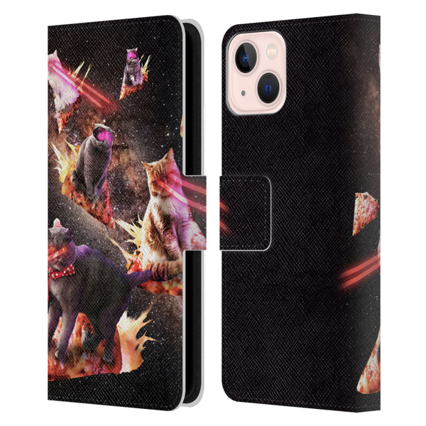 Random Galaxy Space Cat Fire Pizza Leather Book Wallet Case Cover For Apple iPhone 13