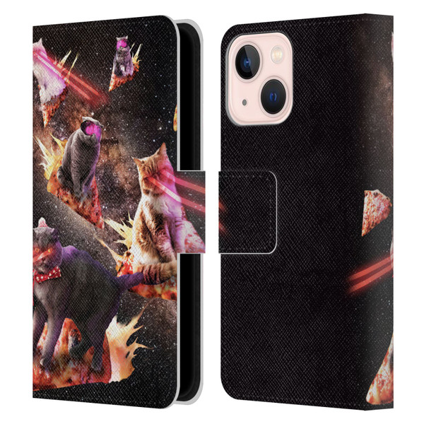 Random Galaxy Space Cat Fire Pizza Leather Book Wallet Case Cover For Apple iPhone 13 Mini