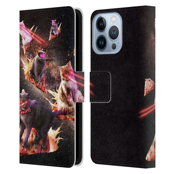 Random Galaxy Space Cat Fire Pizza Leather Book Wallet Case Cover For Apple iPhone 13 Pro