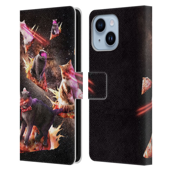 Random Galaxy Space Cat Fire Pizza Leather Book Wallet Case Cover For Apple iPhone 14 Plus
