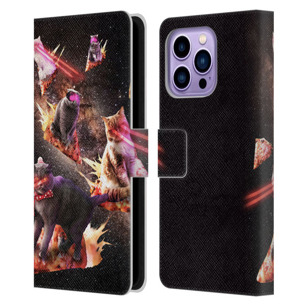 Random Galaxy Space Cat Fire Pizza Leather Book Wallet Case Cover For Apple iPhone 14 Pro Max
