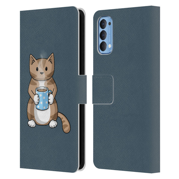 Beth Wilson Doodlecats Coffee Drinking Leather Book Wallet Case Cover For OPPO Reno 4 5G