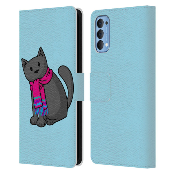 Beth Wilson Doodlecats Cold In A Scarf Leather Book Wallet Case Cover For OPPO Reno 4 5G