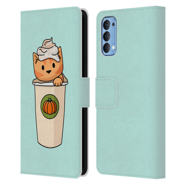 Beth Wilson Doodlecats Pumpkin Spice Latte Leather Book Wallet Case Cover For OPPO Reno 4 5G