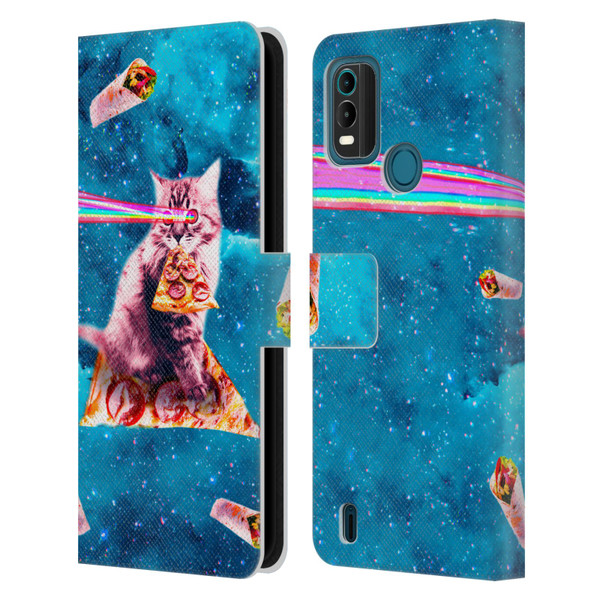 Random Galaxy Space Cat Lazer Eye & Pizza Leather Book Wallet Case Cover For Nokia G11 Plus
