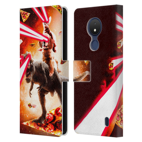 Random Galaxy Space Cat Dinosaur & Dog Lazer Eye Leather Book Wallet Case Cover For Nokia C21