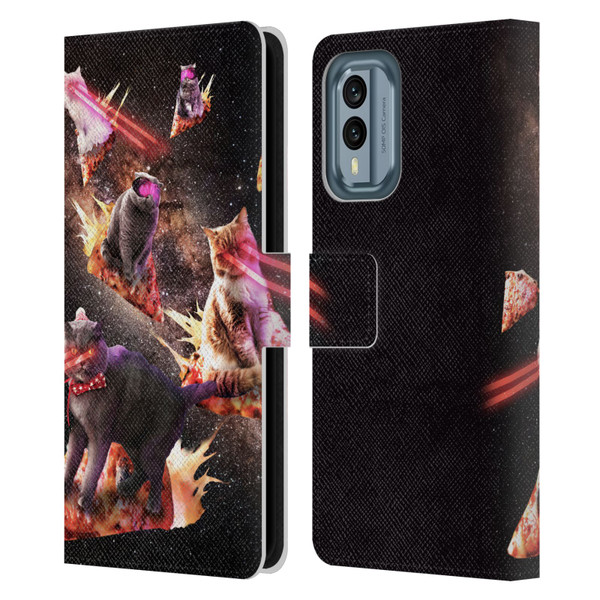 Random Galaxy Space Cat Fire Pizza Leather Book Wallet Case Cover For Nokia X30