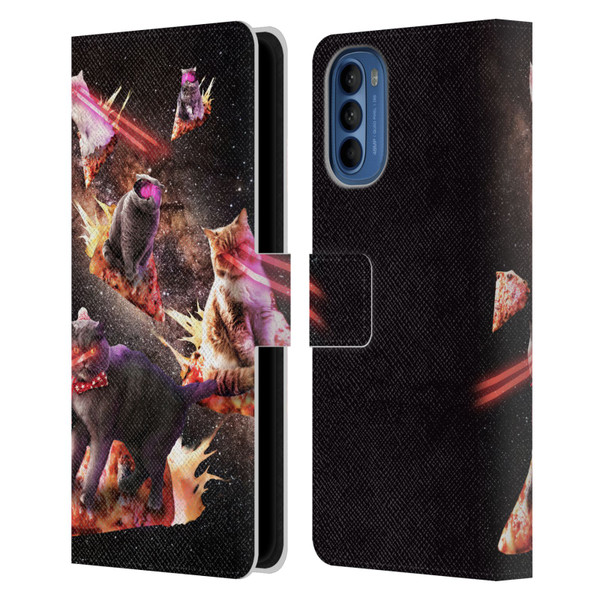 Random Galaxy Space Cat Fire Pizza Leather Book Wallet Case Cover For Motorola Moto G41