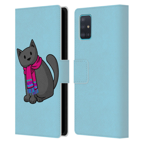 Beth Wilson Doodlecats Cold In A Scarf Leather Book Wallet Case Cover For Samsung Galaxy A51 (2019)