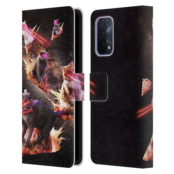 Random Galaxy Space Cat Fire Pizza Leather Book Wallet Case Cover For OPPO A54 5G