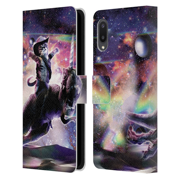 Random Galaxy Space Cat Dinosaur Unicorn Leather Book Wallet Case Cover For Samsung Galaxy A02/M02 (2021)