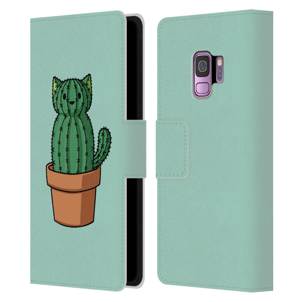 Beth Wilson Doodlecats Cactus Leather Book Wallet Case Cover For Samsung Galaxy S9