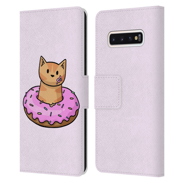 Beth Wilson Doodlecats Donut Leather Book Wallet Case Cover For Samsung Galaxy S10