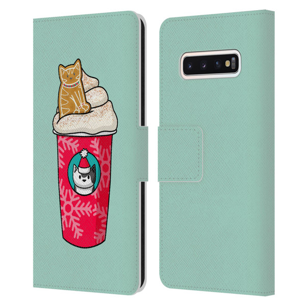 Beth Wilson Doodlecats Gingerbread Latte Leather Book Wallet Case Cover For Samsung Galaxy S10