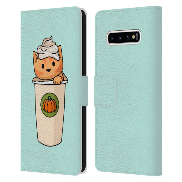 Beth Wilson Doodlecats Pumpkin Spice Latte Leather Book Wallet Case Cover For Samsung Galaxy S10+ / S10 Plus