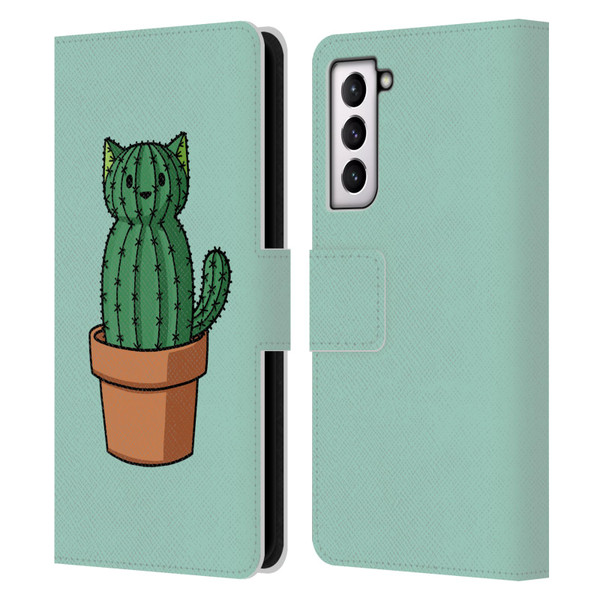 Beth Wilson Doodlecats Cactus Leather Book Wallet Case Cover For Samsung Galaxy S21 5G