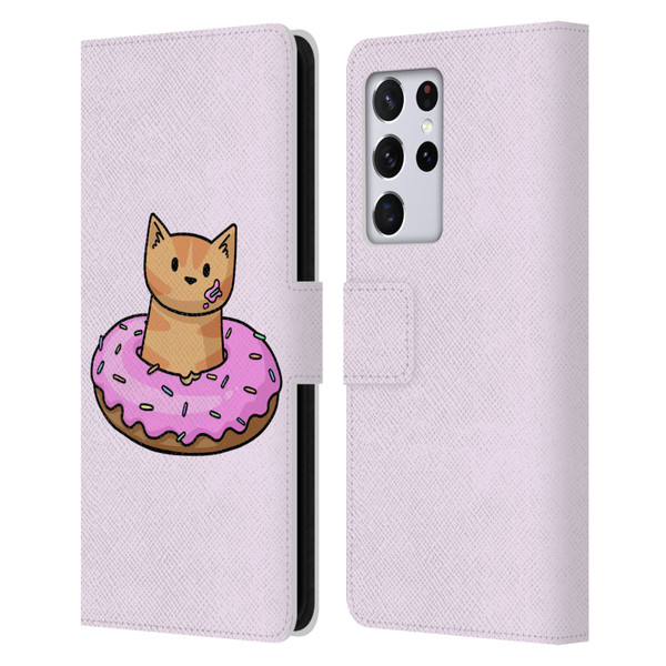 Beth Wilson Doodlecats Donut Leather Book Wallet Case Cover For Samsung Galaxy S21 Ultra 5G