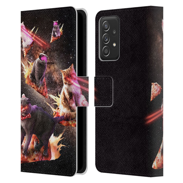 Random Galaxy Space Cat Fire Pizza Leather Book Wallet Case Cover For Samsung Galaxy A52 / A52s / 5G (2021)