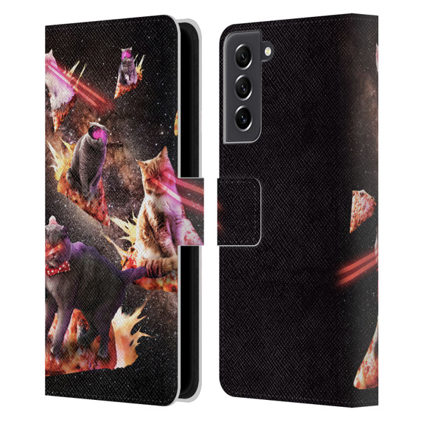 Random Galaxy Space Cat Fire Pizza Leather Book Wallet Case Cover For Samsung Galaxy S21 FE 5G