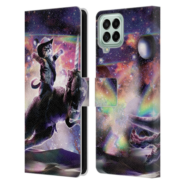 Random Galaxy Space Cat Dinosaur Unicorn Leather Book Wallet Case Cover For Samsung Galaxy M33 (2022)